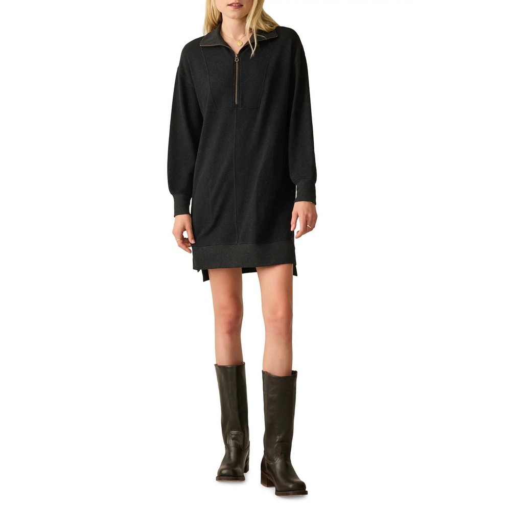 Faherty Legend XS Quarter Zip Long Sleeve Dress Heathered Black Twill NWT